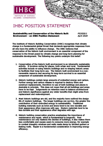 Sustainability and Conservation of the Historic Built Environment 